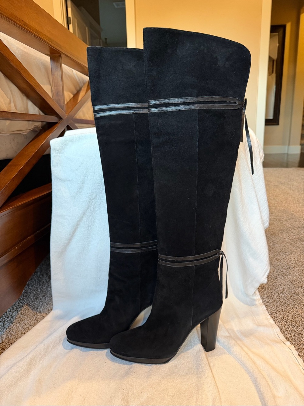 Kenneth Cole New York Black Suede Whip It Over-the-Knee Boots - 9.5